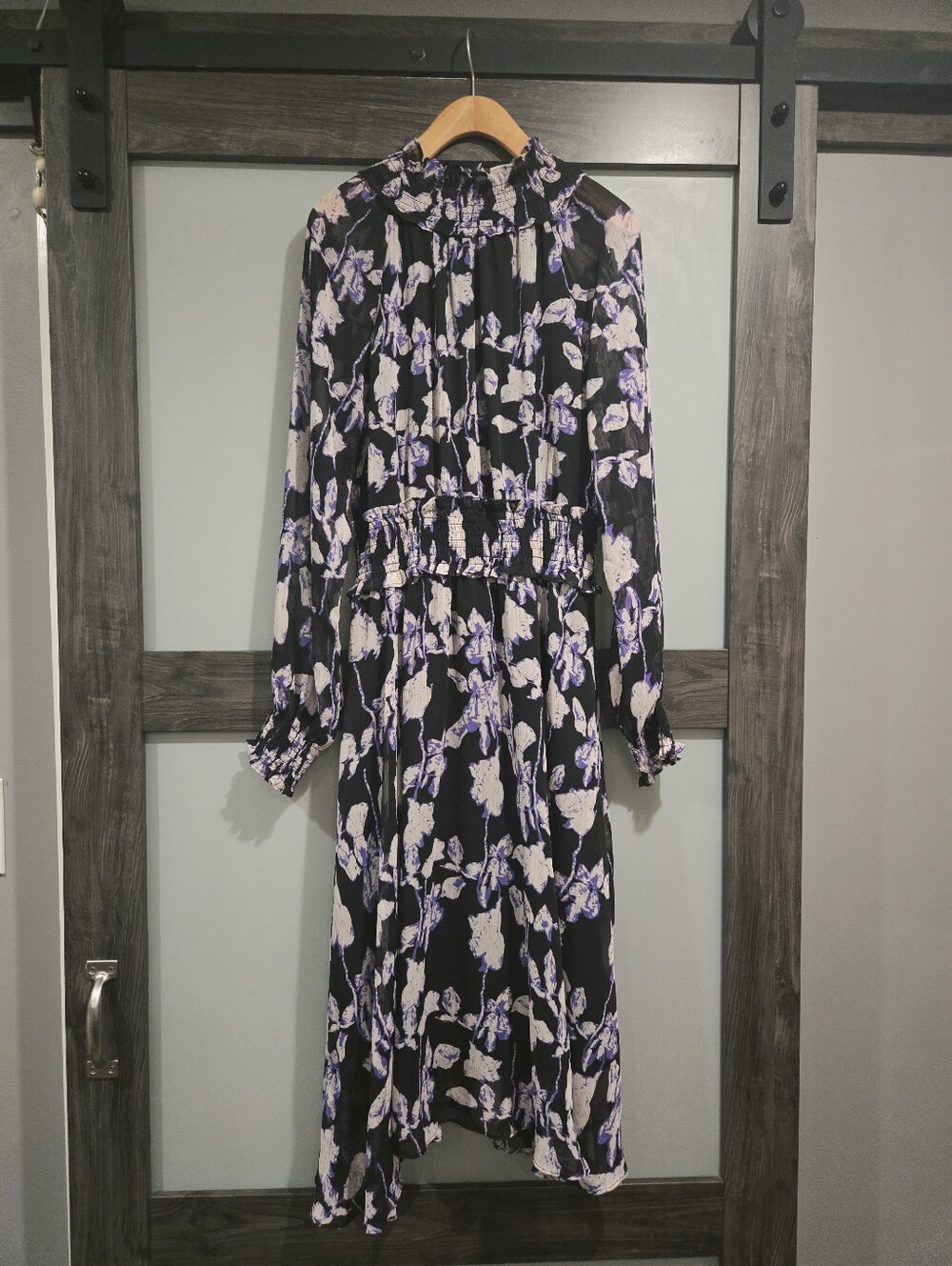 OPT Women's Long Sleeve Purple Floral Smocked Midi Dress Size Medium - Picture 2 of 8